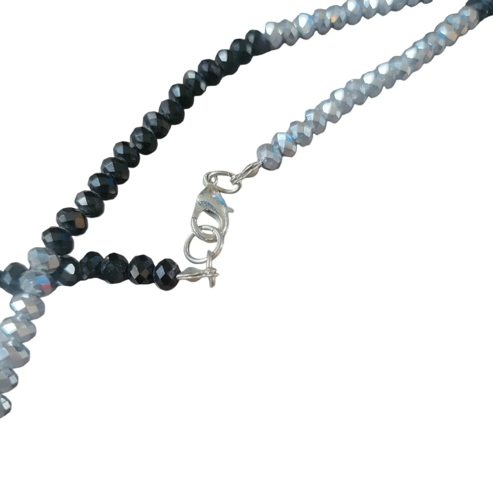 Very long sparkly Black and Silver double up necklace